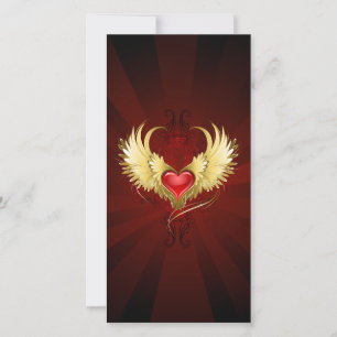 Red Heart with Golden Wings Holiday Card