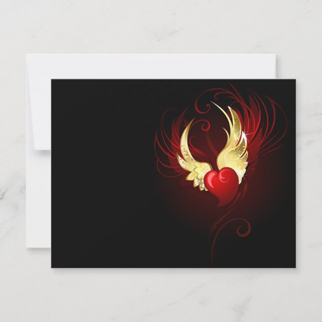 Red Heart with Golden Wings Invitation (Front)
