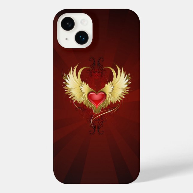 Red Heart with Golden Wings iPhone Case (Back)