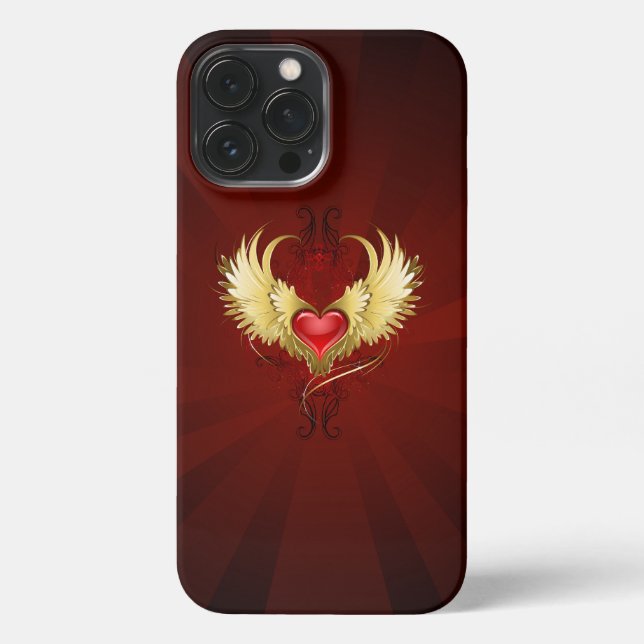 Red Heart with Golden Wings iPhone Case (Back)