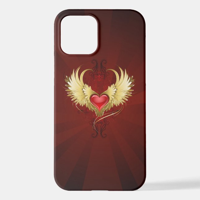 Red Heart with Golden Wings iPhone Case (Back)