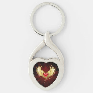 Red Heart with Golden Wings Key Ring