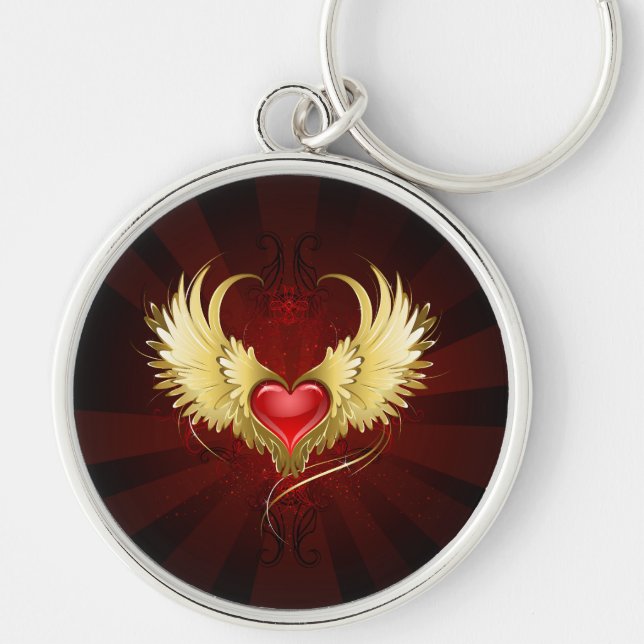Red Heart with Golden Wings Key Ring (Front)