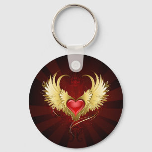 Red Heart with Golden Wings Key Ring