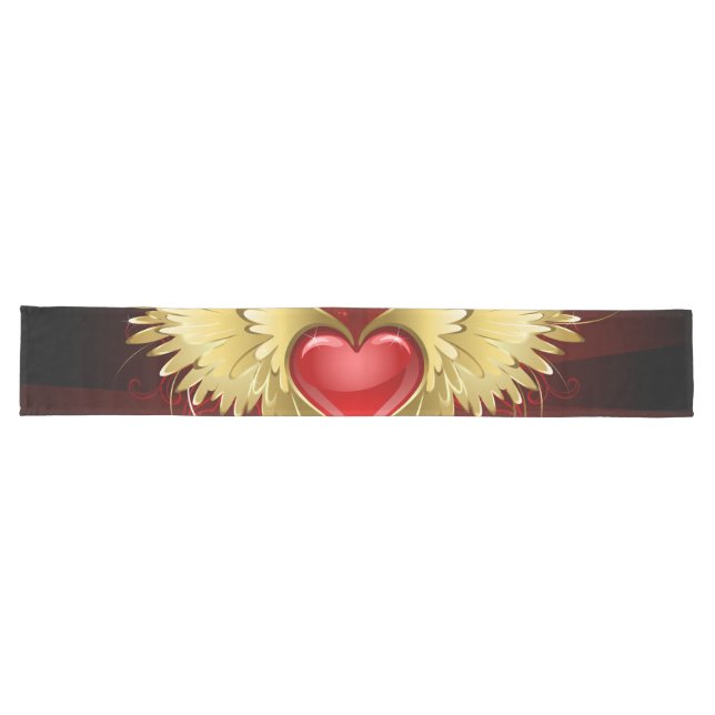Red Heart with Golden Wings Long Table Runner (Horizontal)