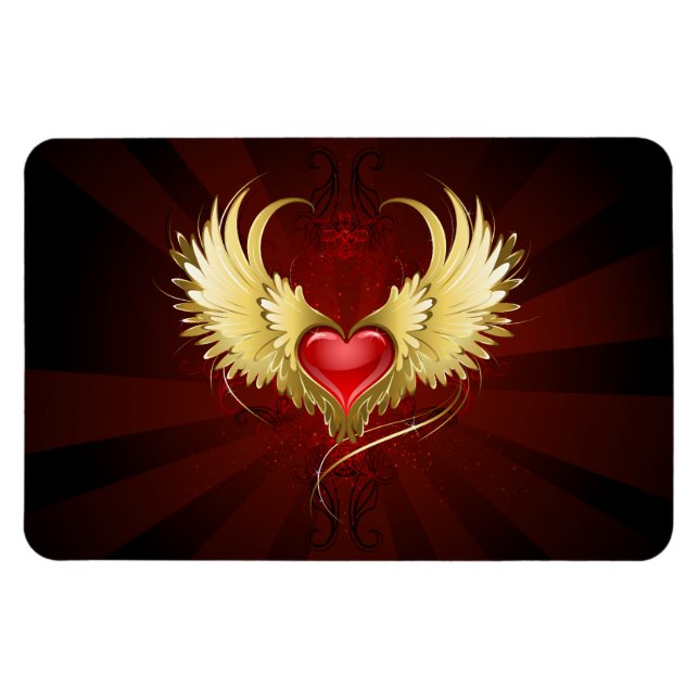 Red Heart with Golden Wings Magnet (Horizontal)