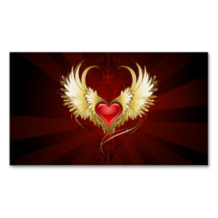 Red Heart with Golden Wings Magnetic Business Card