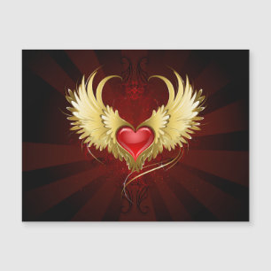 Red Heart with Golden Wings Magnetic Invitation