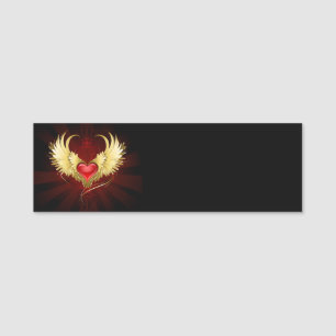 Red Heart with Golden Wings Name Tag