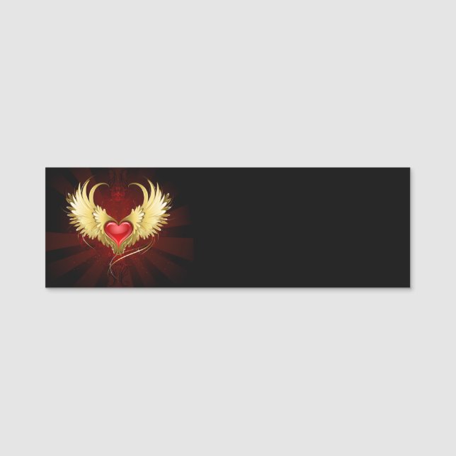 Red Heart with Golden Wings Name Tag (Front)