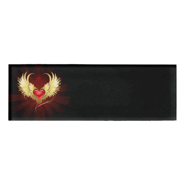 Red Heart with Golden Wings Name Tag (Front)