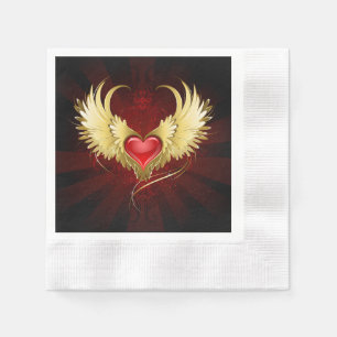 Red Heart with Golden Wings Napkin