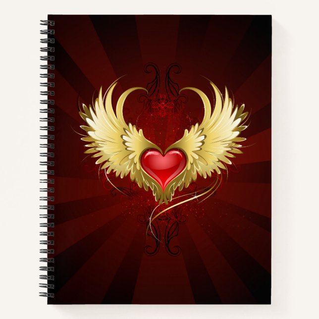 Red Heart with Golden Wings Notebook (Front)