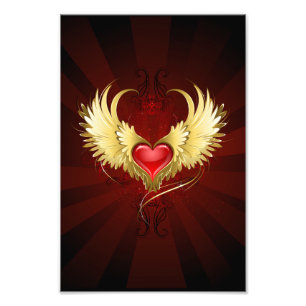 Red Heart with Golden Wings Photo Print