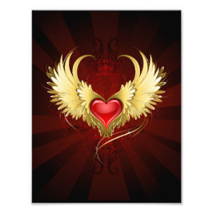 Red Heart with Golden Wings Photo Print