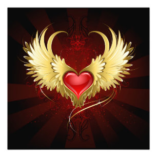 Red Heart with Golden Wings Photo Print