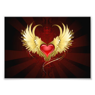 Red Heart with Golden Wings Photo Print