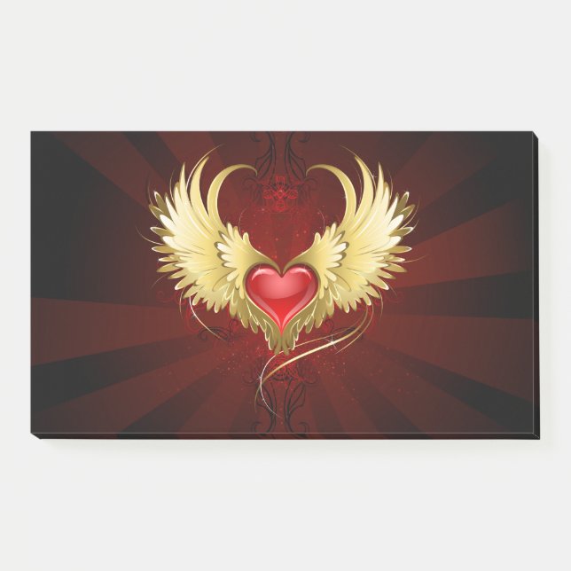 Red Heart with Golden Wings Post-it Notes (Front)