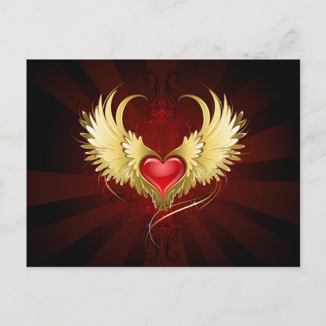Red Heart with Golden Wings Postcard (Front)