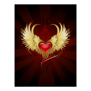 Red Heart with Golden Wings Poster
