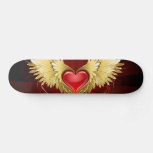 Red Heart with Golden Wings Skateboard