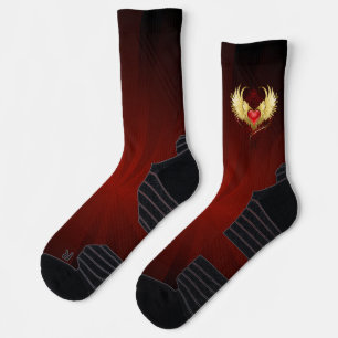Red Heart with Golden Wings Socks