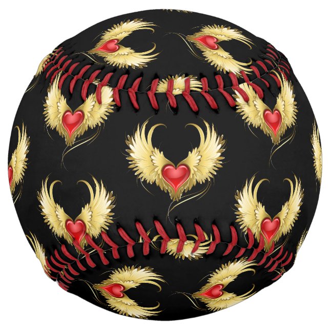 Red Heart with Golden Wings Softball (Front)