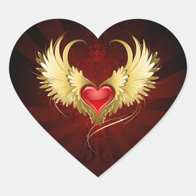 Red Heart with Golden Wings Sticker (Front)