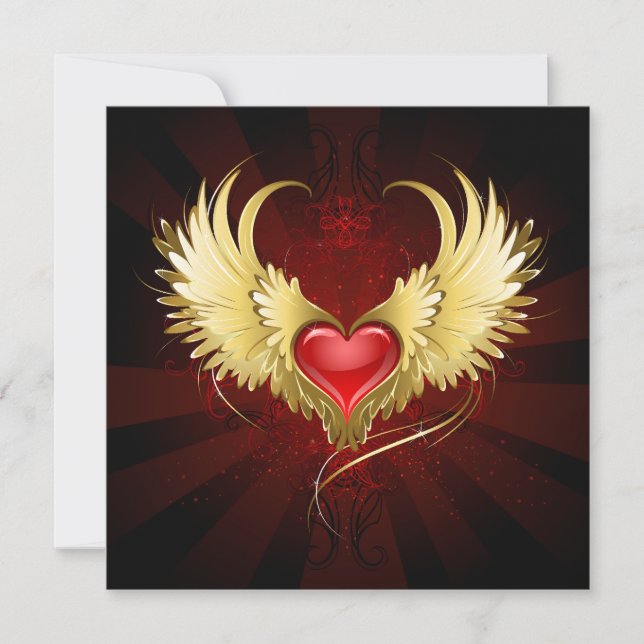 Red Heart with Golden Wings Thank You Card (Front)