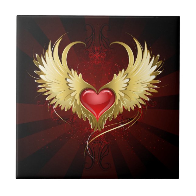 Red Heart with Golden Wings Tile (Front)