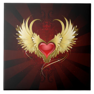 Red Heart with Golden Wings Tile