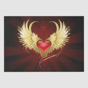 Red Heart with Golden Wings Tissue Paper