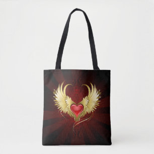 Red Heart with Golden Wings Tote Bag