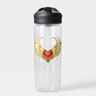 Red Heart with Golden Wings Water Bottle