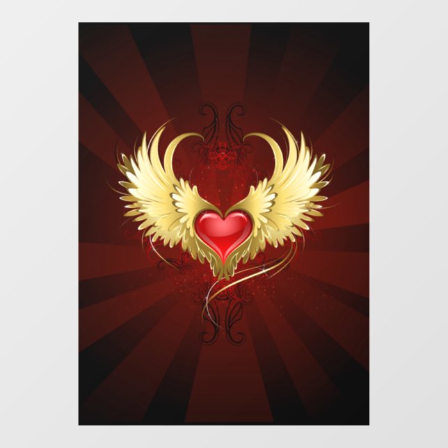 Red Heart with Golden Wings Window Cling (Sheet)