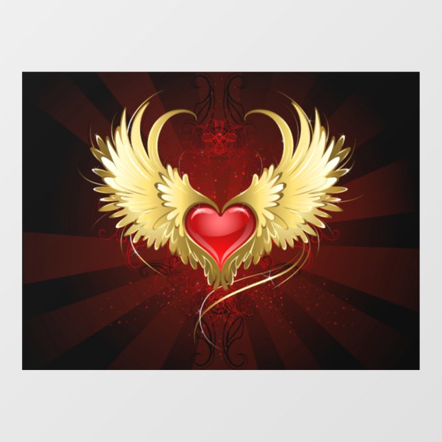Red Heart with Golden Wings Window Cling (Sheet)