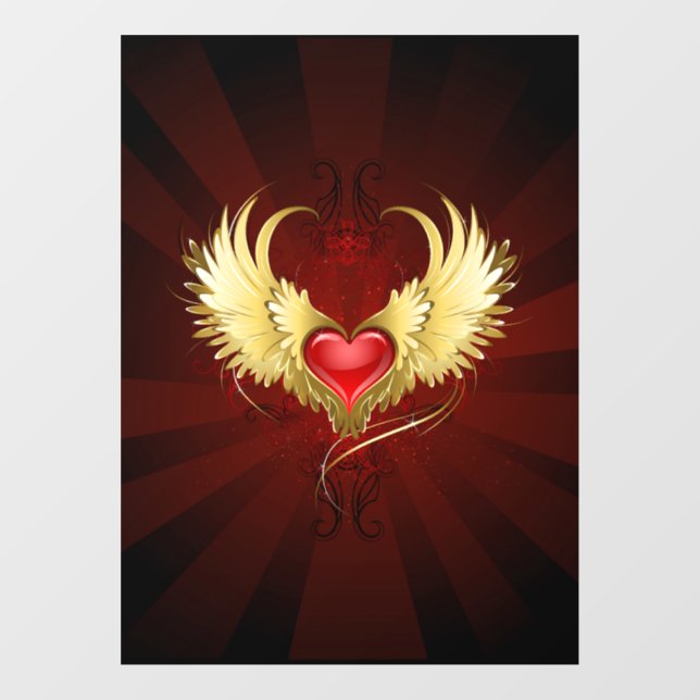 Red Heart with Golden Wings Window Cling (Sheet)