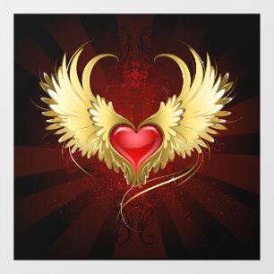 Red Heart with Golden Wings Window Cling