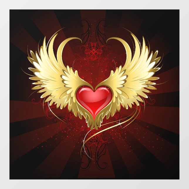 Red Heart with Golden Wings Window Cling (Sheet)
