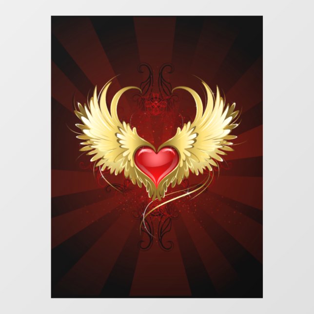 Red Heart with Golden Wings Window Cling (Sheet)