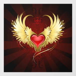 Red Heart with Golden Wings Window Cling