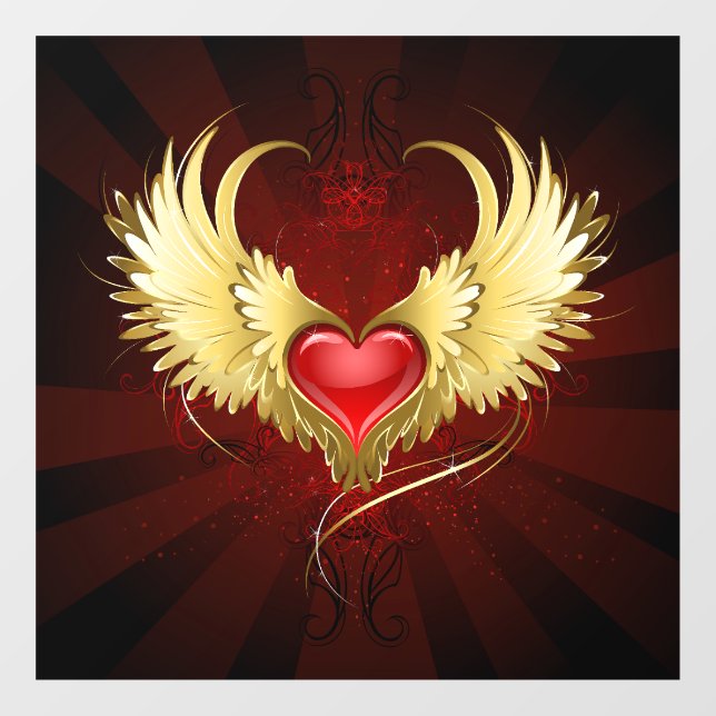 Red Heart with Golden Wings Window Cling (Sheet)