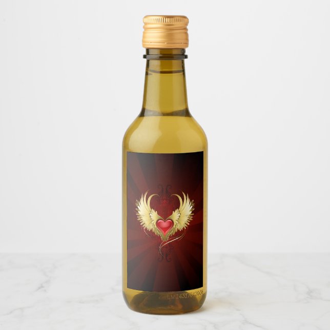 Red Heart with Golden Wings Wine Label (Front)