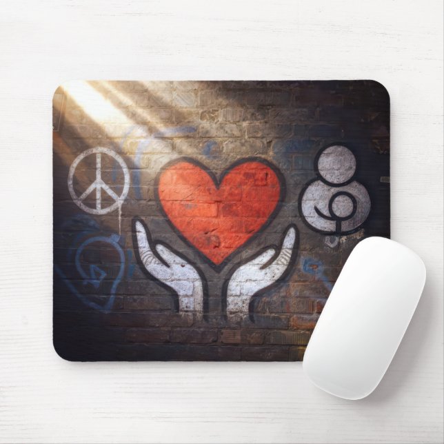Red Heart with Hands Graffiti On a Brick Wall Mouse Mat (With Mouse)
