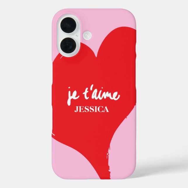 Red heart with je t’aime-text on pink background Case-Mate iPhone case (Back)