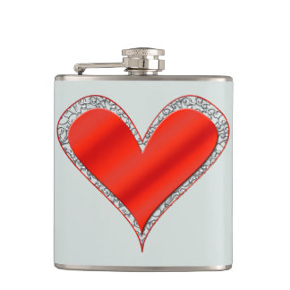 Red Heart with Lace Hip Flask