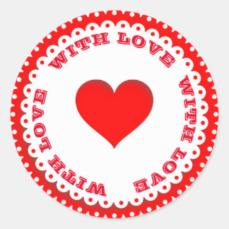 Red Heart With Love Custom Text Classic Round Sticker