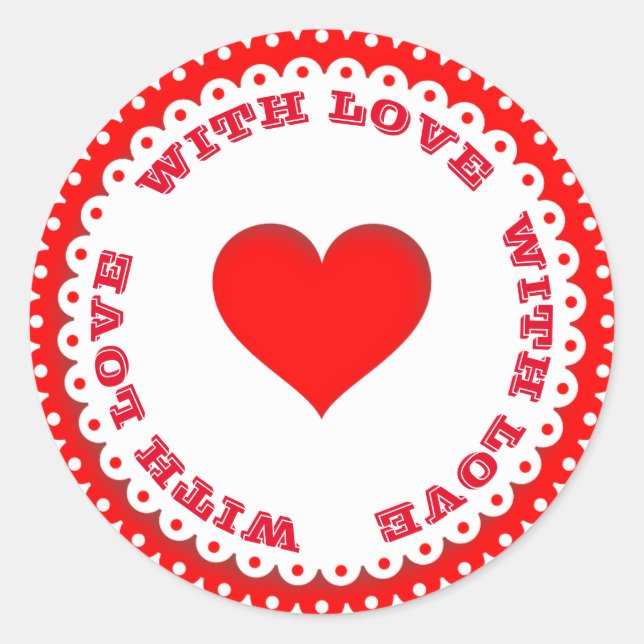 Red Heart With Love Custom Text Classic Round Sticker (Front)