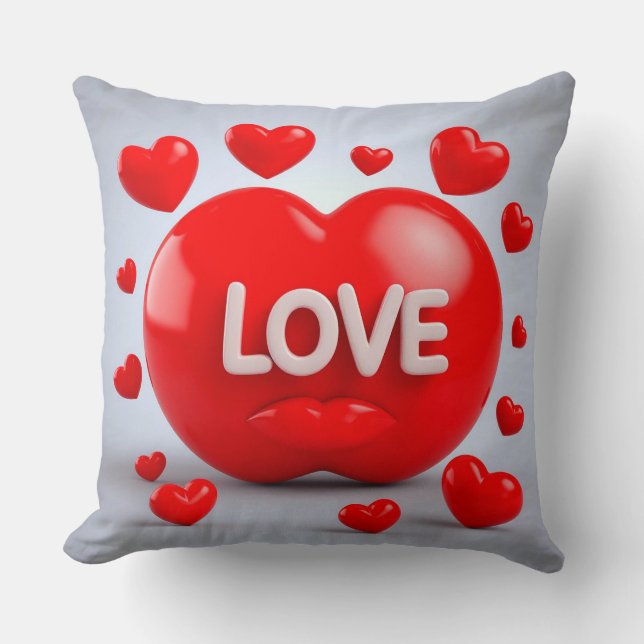 Red Heart With Love Text Cushion (Front)