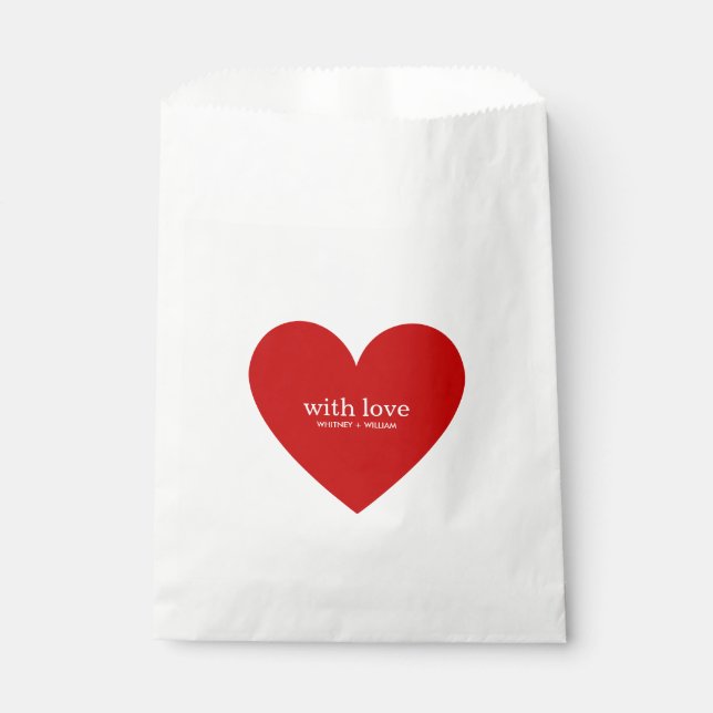 Red Heart With Love Typography Modern Minimalist   Favour Bags (Front)